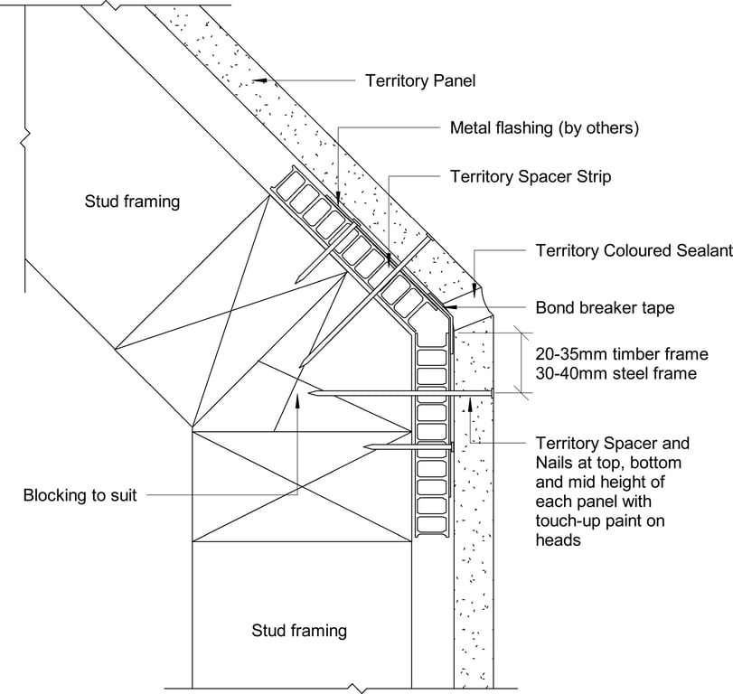 Navigate to Territory Horizontal - Obtuse Angle Corner Detail – with Metal Flashing and Coloured Sealant