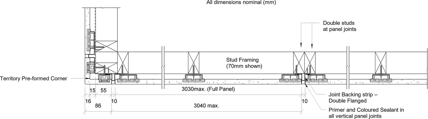 Navigate to Territory Horizontal - Typical Framing Set-Out with 70mm Timber Framing and Territory Pre-formed Corners – Plan View