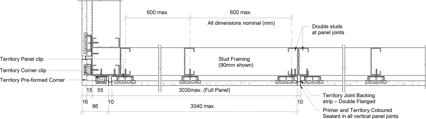 Navigate to Territory Horizontal - Typical Framing Set-Out with 90mm Steel Framing and Territory Pre-formed Corners – Plan View