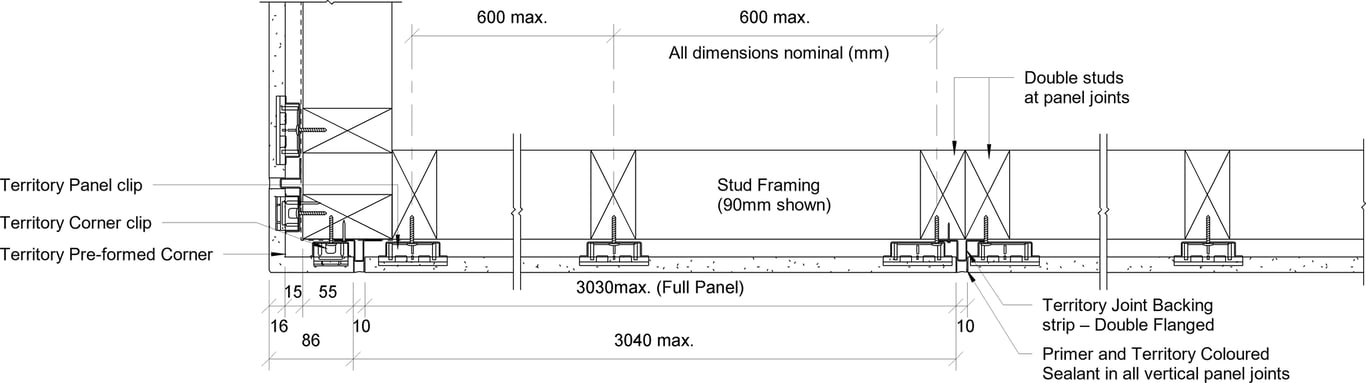 Navigate to Territory Horizontal - Typical Framing Set-Out with 90mm Timber Framing and Territory Pre-formed Corners – Plan View