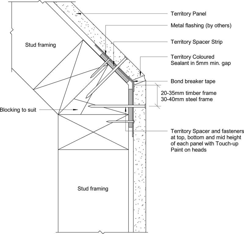 Navigate to Territory Internal - Obtuse Angle Corner with Metal Flashing and Coloured Sealant – Plan View