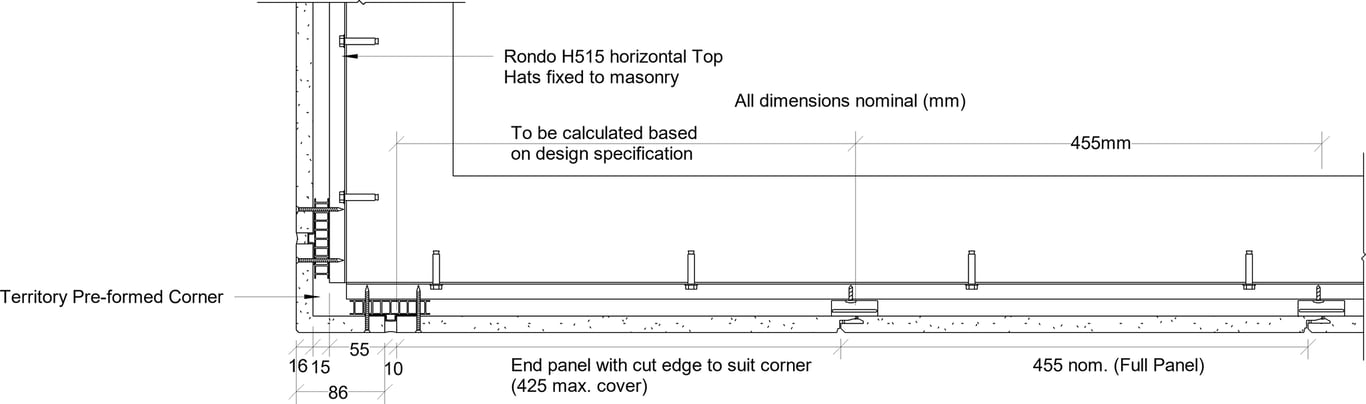 Navigate to Territory Vertical - Typical Set-Out with H515 Top Hat Framing and Territory Pre-Formed Corners – Plan View