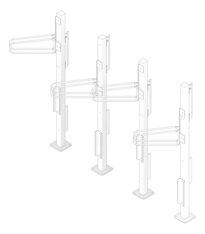 3D Documentation Image of Rack Bicycle Cora PostMounted Vertical Angled Double