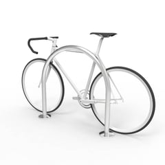 cbr2b-stainless-steel-bike-rail-with-bike-perspective.jpg Image of Rail Bicycle Cora Rounded SurfaceMount