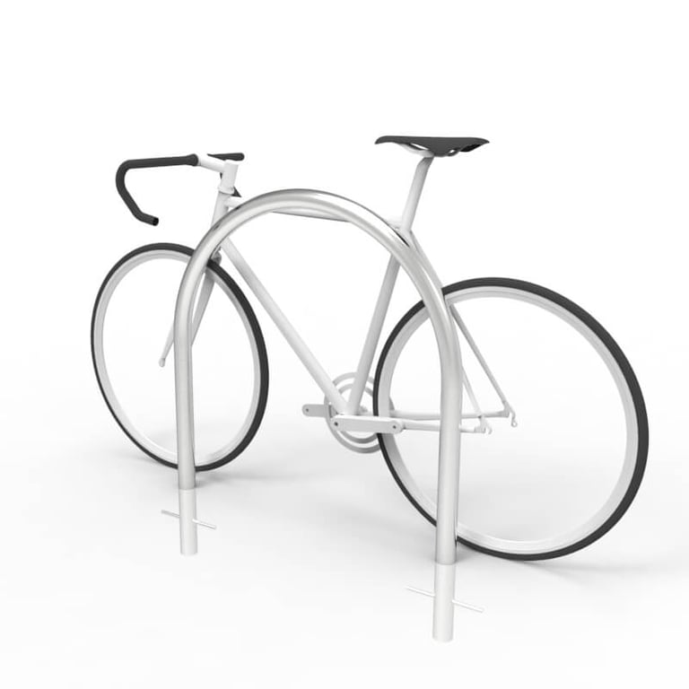 cbr2f-stainless-steel-bike-rail-with-bike-perspective.jpg Image of Rail Bicycle Cora Rounded