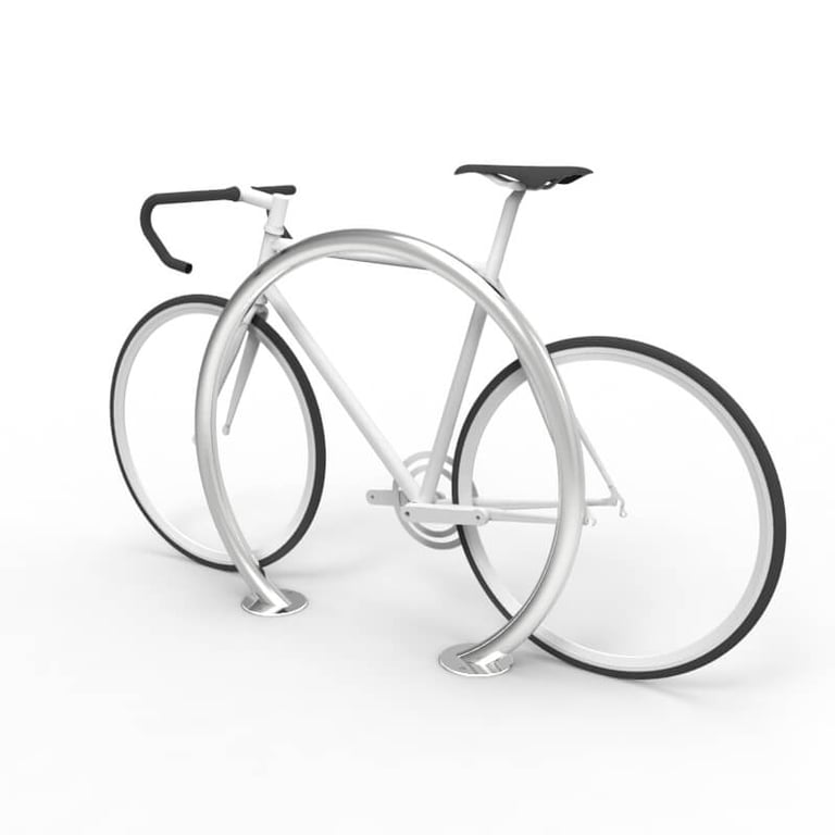cbr4b-stainless-steel-bike-rail-with-bike-perspective.jpg Image of Rail Bicycle Cora Ring SurfaceMount