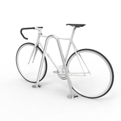 cbr5b-stainless-steel-bike-rail-with-bike-perspective.jpg Image of Rail Bicycle Cora Triangle SurfaceMount
