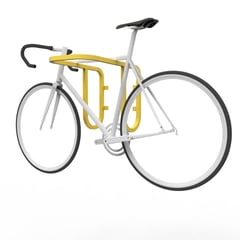 cwr2-wall-mount-bike-rack-RAL1023-with-bike-perspective.jpg Image of Rack Bicycle Cora WallMounted Double