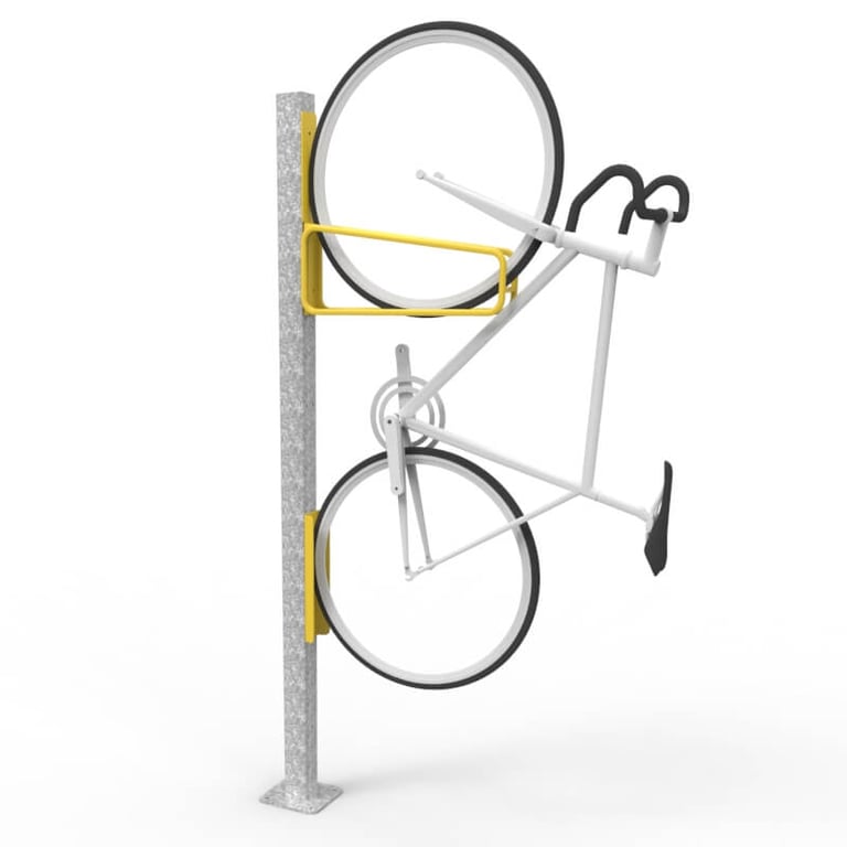 e3vr-vertical-bike-rack-with-e3vr-p-mounting-post- bike-perspective.jpg Image of Rack Bicycle Cora PostMounted Vertical