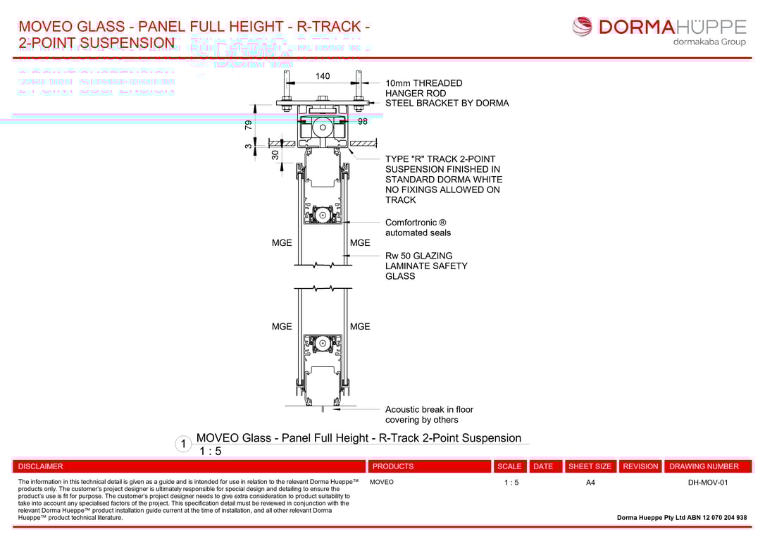 DH-MOV-01 - MOVEO GLASS - PANEL FULL HEIGHT - R-TRACK - 2-POINT SUSPENSION