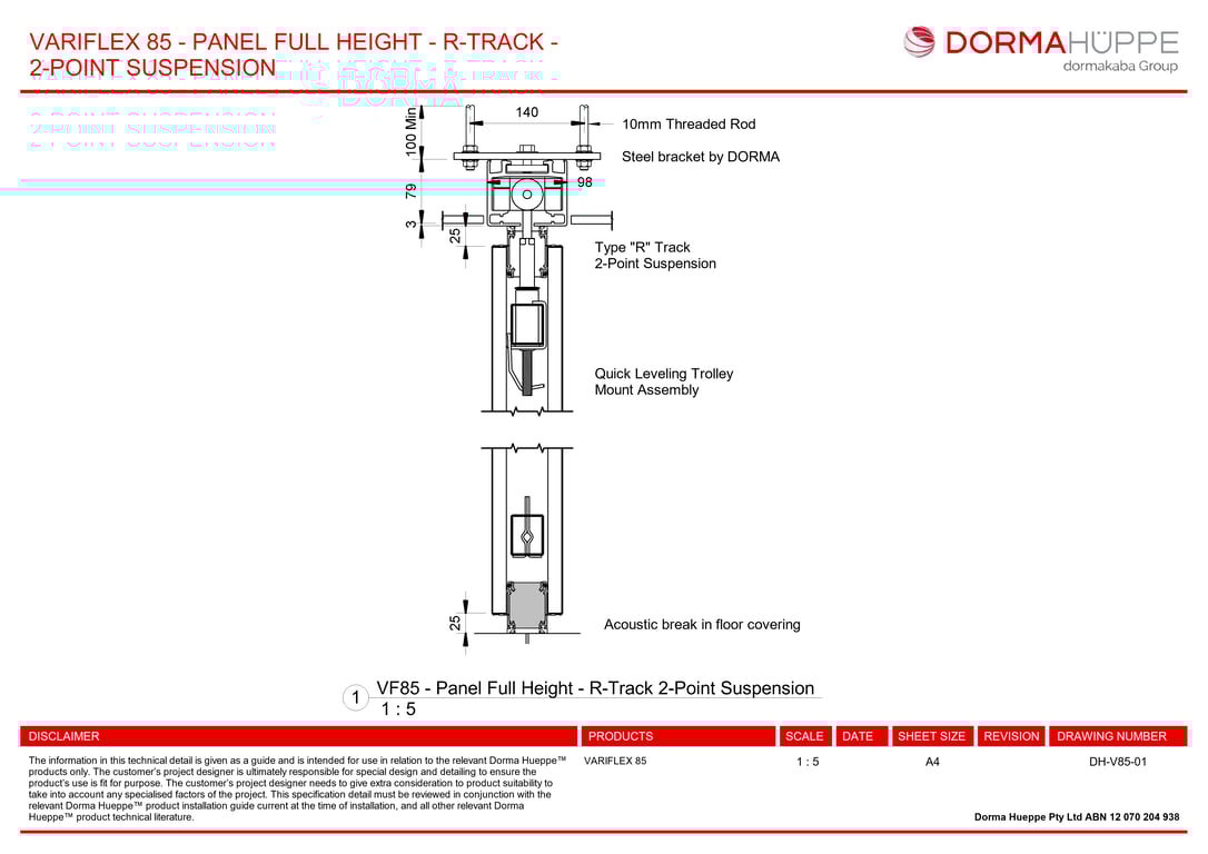 Navigate to DH-V85-01 - VARIFLEX 85 - PANEL FULL HEIGHT - R-TRACK - 2-POINT SUSPENSION