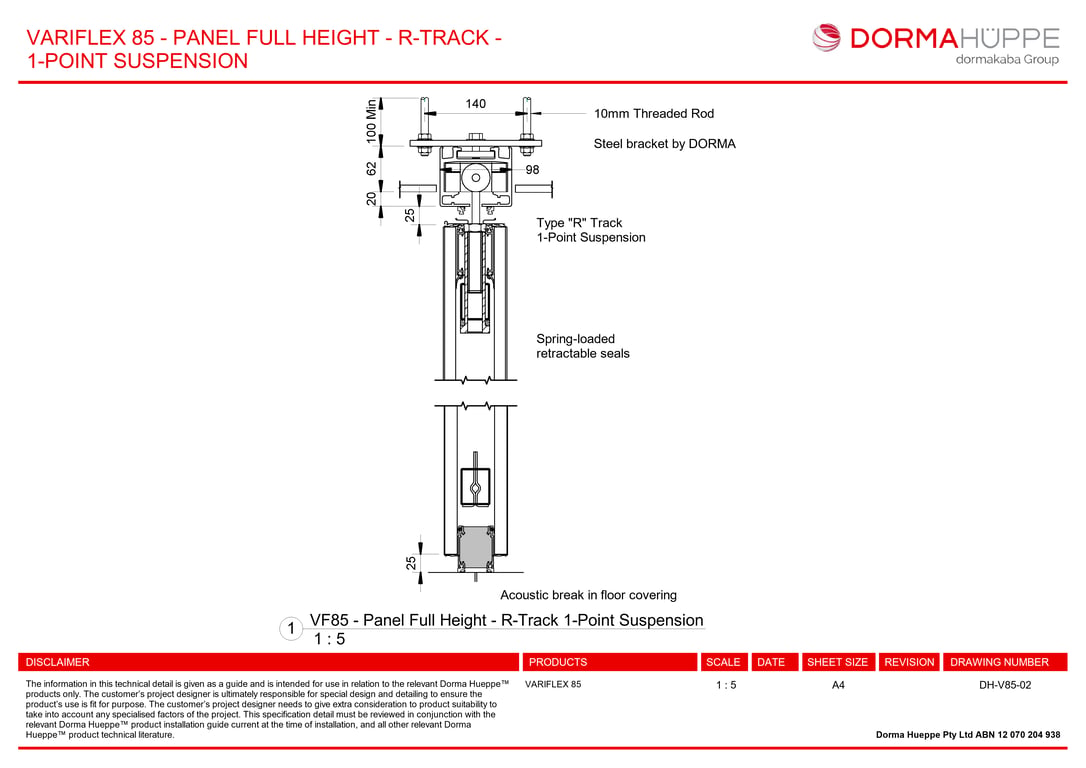  Image of DH-V85-02 - VARIFLEX 85 - PANEL FULL HEIGHT - R-TRACK - 1-POINT SUSPENSION