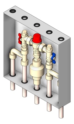 3D Shaded Image of Cabinet Wall Enware Aquablend BottomPipes TMV ColdHotBypass