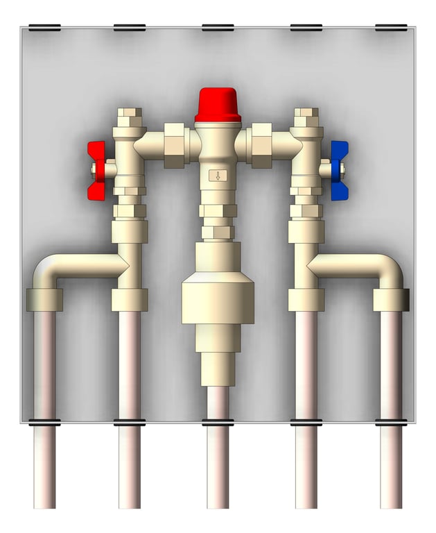 Front Image of Cabinet Wall Enware Aquablend BottomPipes TMV ColdHotBypass