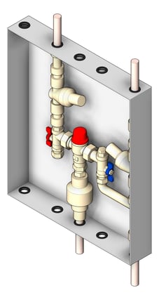 3D Shaded Image of Cabinet Wall Enware Aquablend TopAndBottomPipes TMV ColdBypass