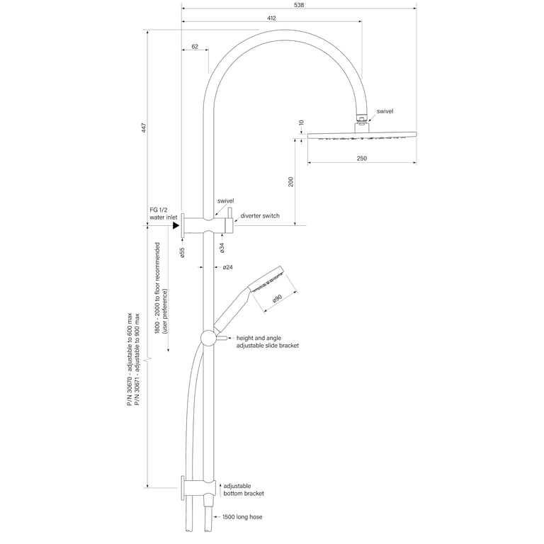 FaucetStrommen_PegasiDualShower600900Crv90Rnd250_Dimensions.jpg Image of Shower Dual FaucetStrommen Pegasi Curve 600