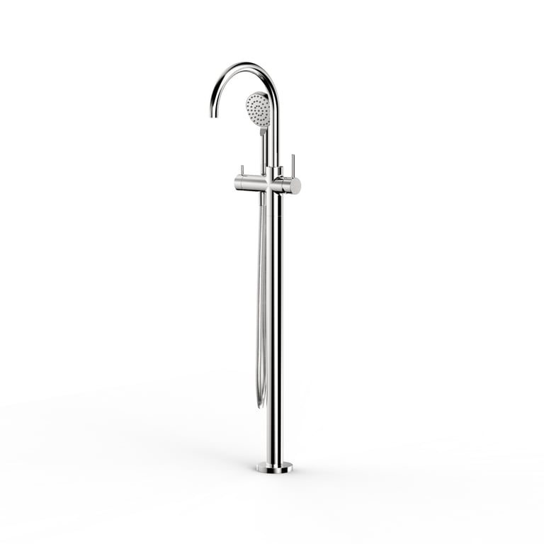 FaucetStrommen_PegasiFloorBathMixerCurveW.Handshower_Render.jpg Image of Mixer Floor FaucetStrommen Pegasi Bath HandShower Curve