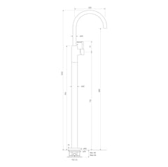 FaucetStrommen_PegasiFloorBathMixerCurve_Dimensions.jpg Image of Mixer Floor FaucetStrommen Pegasi Bath Curve