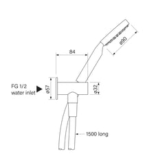 FaucetStrommen_PegasiHandShowerOnAdjustableHook90Rnd_Dimensions.jpg Image of Shower Hand FaucetStrommen Pegasi