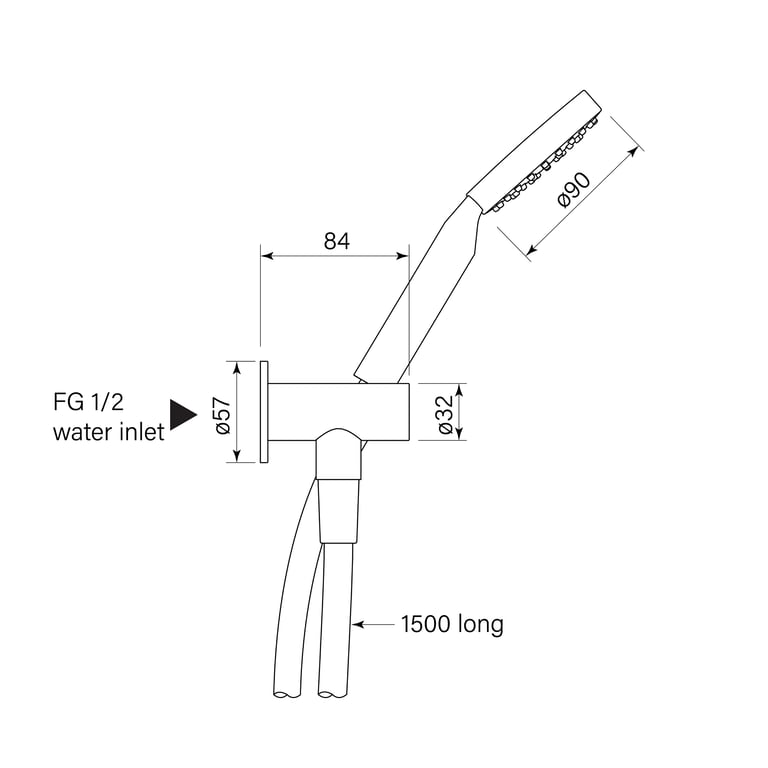 FaucetStrommen_PegasiHandShowerOnAdjustableHook90Rnd_Dimensions.jpg Image of Shower Hand FaucetStrommen Pegasi