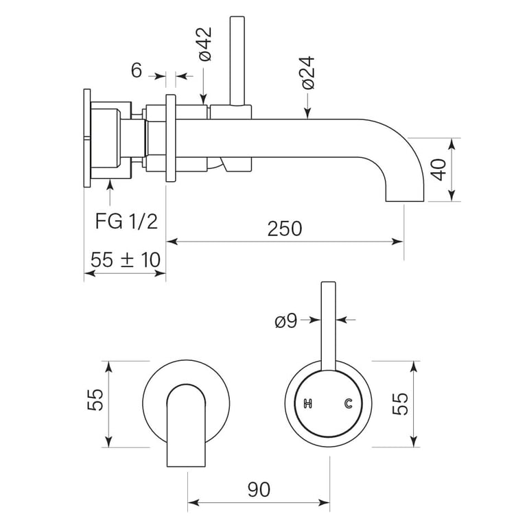 FaucetStrommen_PegasiMBasinMixerSet250_Dimensions.jpg Image of MixerSet Basin FaucetStrommen PegasiM 250