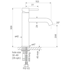 FaucetStrommen_PegasiMBasinMixerTall208H_Dimensions.jpg Image of Mixer Basin FaucetStrommen PegasiM Tall 208H