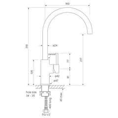 FaucetStrommen_PegasiMSinkMixerCurve220_Dimensions.jpg Image of Mixer Sink FaucetStrommen PegasiM Curve 220