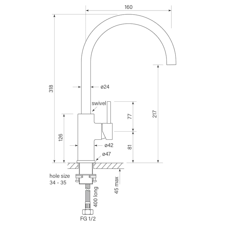 FaucetStrommen_PegasiMSinkMixerCurve220_Dimensions.jpg Image of Mixer Sink FaucetStrommen PegasiM Curve 220