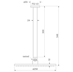 FaucetStrommen_PegasiOverheadShower300Cdrop250Head_Dimensions.jpg Image of Shower Ceiling FaucetStrommen Pegasi Cdrop 300