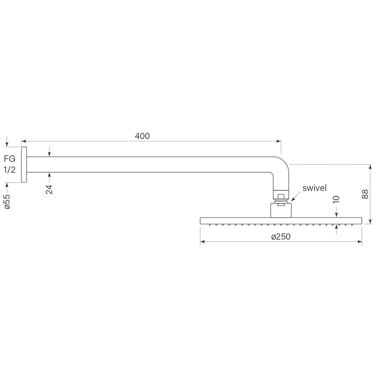 FaucetStrommen_PegasiOverheadShower400Wa250Head_Dimensions.jpg Image of Shower Wall FaucetStrommen Pegasi
