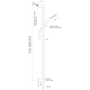 FaucetStrommen_PegasiSlideShowerInflow60090090Rnd_Dimensions.jpg Image of Shower Rail FaucetStrommen Pegasi HandHeld Round 900