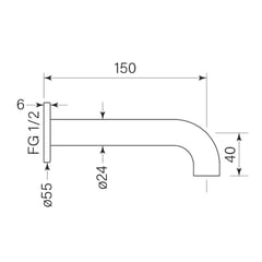 FaucetStrommen_PegasiWallBasinSpout150_Dimensions.jpg Image of Spout Basin FaucetStrommen Pegasi Wall 150