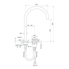FaucetStrommen_ZeroProgresivKnurlSinkMixerCurve_Dimensions.jpg Image of MixerSet Sink FaucetStrommen ZeroProgresiv Knurl Curve