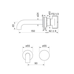 FaucetStrommen_ZeroProgresivKnurlWallBasinMixerSet150_Dimensions.jpg Image of MixerSet Basin FaucetStrommen ZeroProgresiv Knurl Wall 150