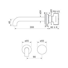FaucetStrommen_ZeroProgresivKnurlWallBasinMixerSet200_Dimensions.jpg Image of MixerSet Basin FaucetStrommen ZeroProgresiv Knurl Wall 200