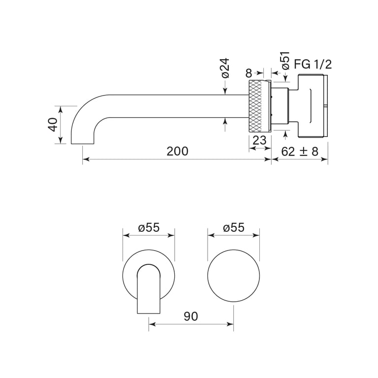 FaucetStrommen_ZeroProgresivKnurlWallBasinMixerSet200_Dimensions.jpg Image of MixerSet Basin FaucetStrommen ZeroProgresiv Knurl Wall 200