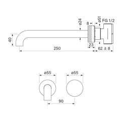 FaucetStrommen_ZeroProgresivKnurlWallBasinMixerSet250_Dimensions.jpg Image of MixerSet Basin FaucetStrommen ZeroProgresiv Knurl Wall 250