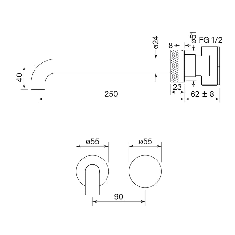 FaucetStrommen_ZeroProgresivKnurlWallBasinMixerSet250_Dimensions.jpg Image of MixerSet Basin FaucetStrommen ZeroProgresiv Knurl Wall 250