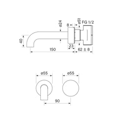 FaucetStrommen_ZeroProgresivSmoothWallBasinMixerSet150_Dimensions.jpg Image of MixerSet Basin FaucetStrommen ZeroProgresiv Smooth Wall 150