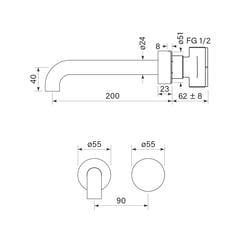 FaucetStrommen_ZeroProgresivSmoothWallBasinMixerSet200_Dimensions.jpg Image of MixerSet Basin FaucetStrommen ZeroProgresiv Smooth Wall 200