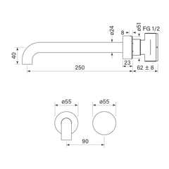 FaucetStrommen_ZeroProgresivSmoothWallBasinMixerSet250_Dimensions.jpg Image of MixerSet Basin FaucetStrommen ZeroProgresiv Smooth Wall 250