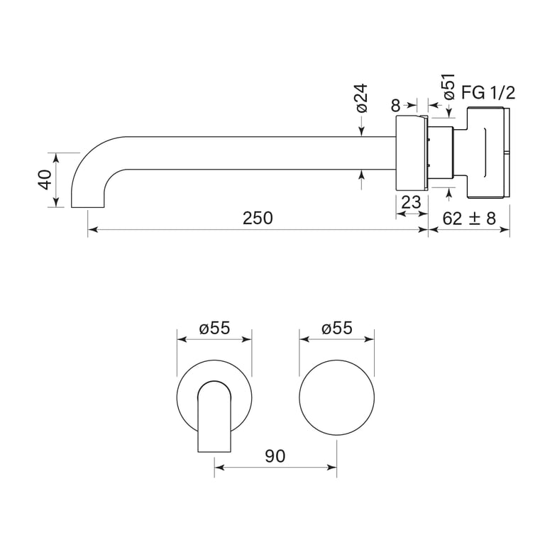 FaucetStrommen_ZeroProgresivSmoothWallBasinMixerSet250_Dimensions.jpg Image of MixerSet Basin FaucetStrommen ZeroProgresiv Smooth Wall 250