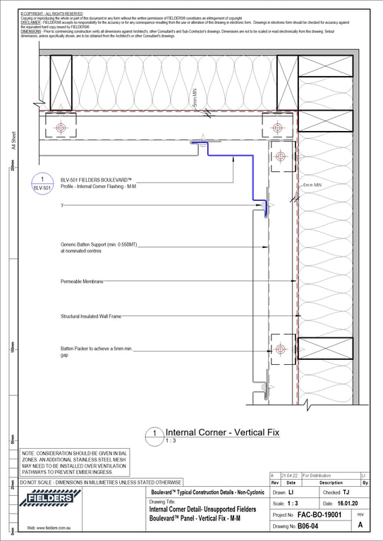 Navigate to B06-04 - Internal Corner Detail- Unsupported Fielders Boulevard™ Panel - Vertical Fix - M-M