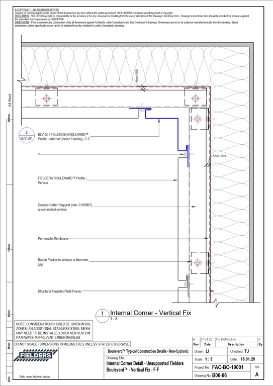 Navigate to B06-06 - Internal Corner Detail - Unsupported Fielders Boulevard™ - Vertical Fix - F-F