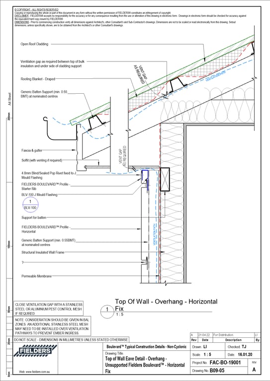  Image of B09-05 - Top of Wall Eave Detail - Overhang - Unsupported Fielders Boulevard™ - Horizontal Fix