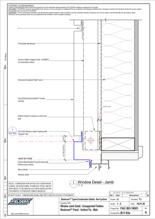 Navigate to B11-03a - Window Jamb Detail - Unsupported Fielders Boulevard™ Panel - Vertical Fix - Male