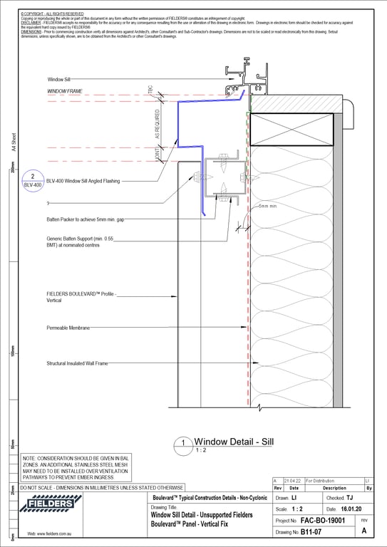  Image of B11-07 - Window Sill Detail - Unsupported Fielders Boulevard™ Panel - Vertical Fix