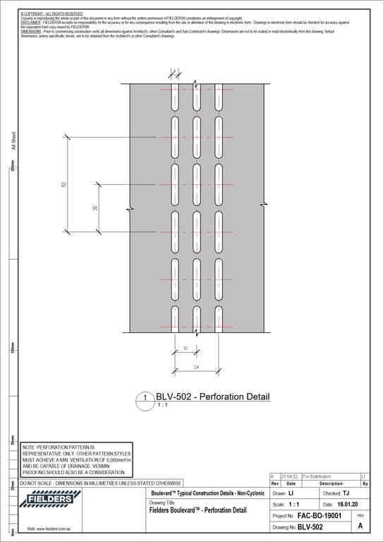 BLV-502 - Fielders Boulevard™ - Perforation Detail