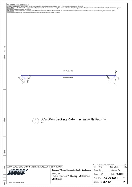 BLV-504 - Fielders Boulevard™ - Backing Plate Flashing with Returns