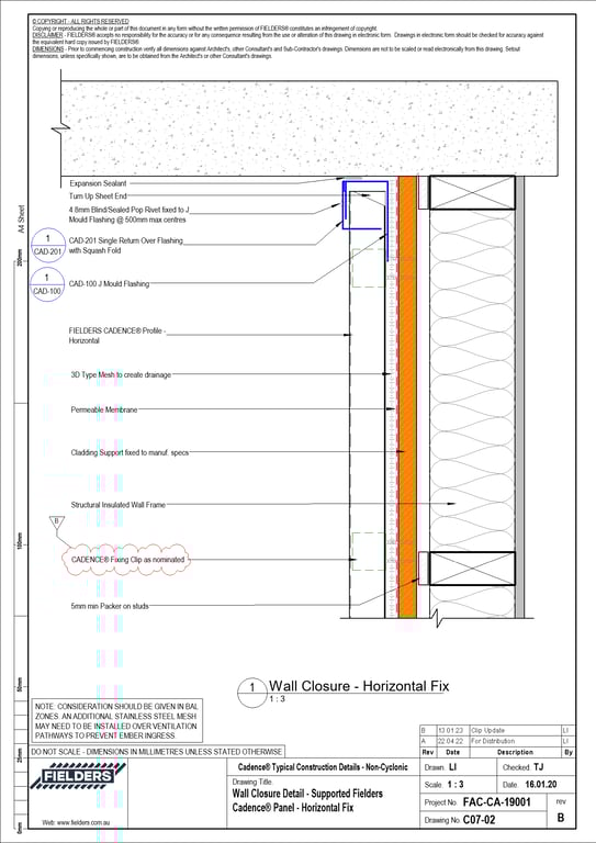  Image of C07-02 - Wall Closure Detail - Supported Fielders Cadence® Panel - Horizontal Fix